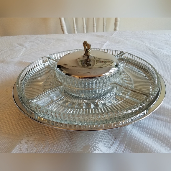 Vintage Kromex Lazy  Susan Divided  Serving Dish - Picture 1 of 13